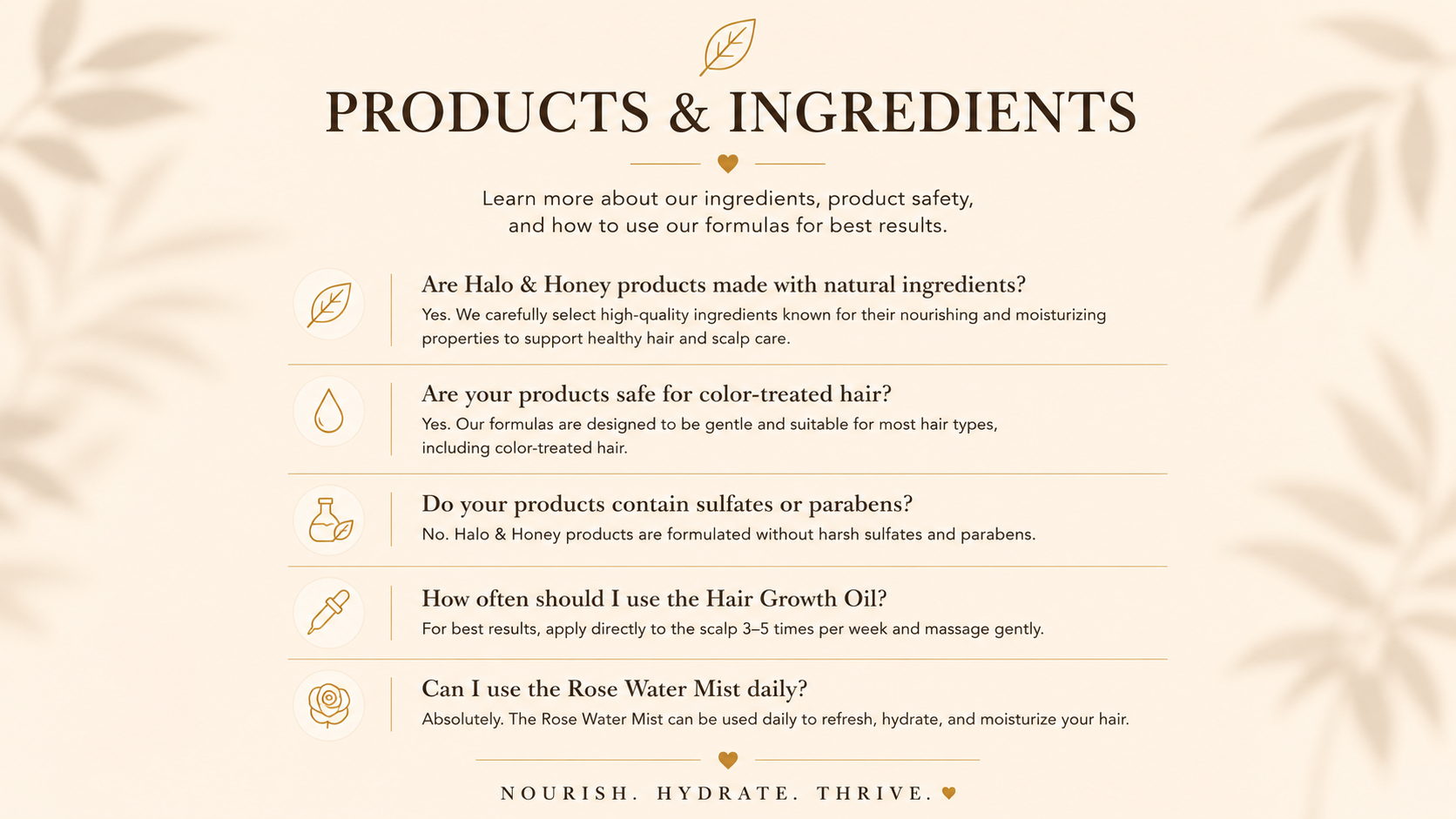 Halo and Honey products and ingredients FAQ
