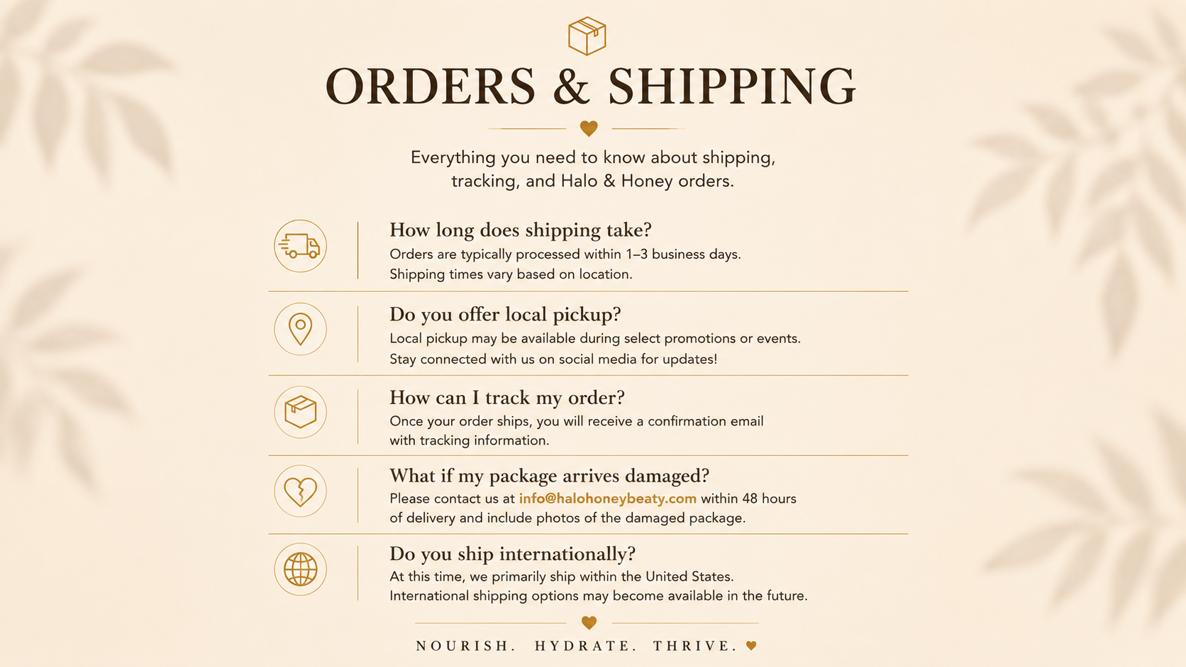 Halo and Honey orders and shipping FAQ